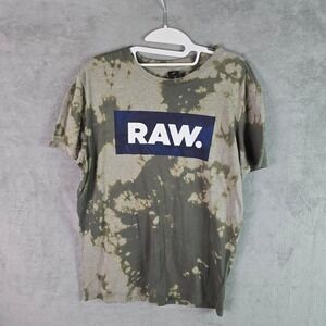 G-Star Raw Mens Tie Dye Graphic Box Logo T-Shirt Olive Green D14186 Size M